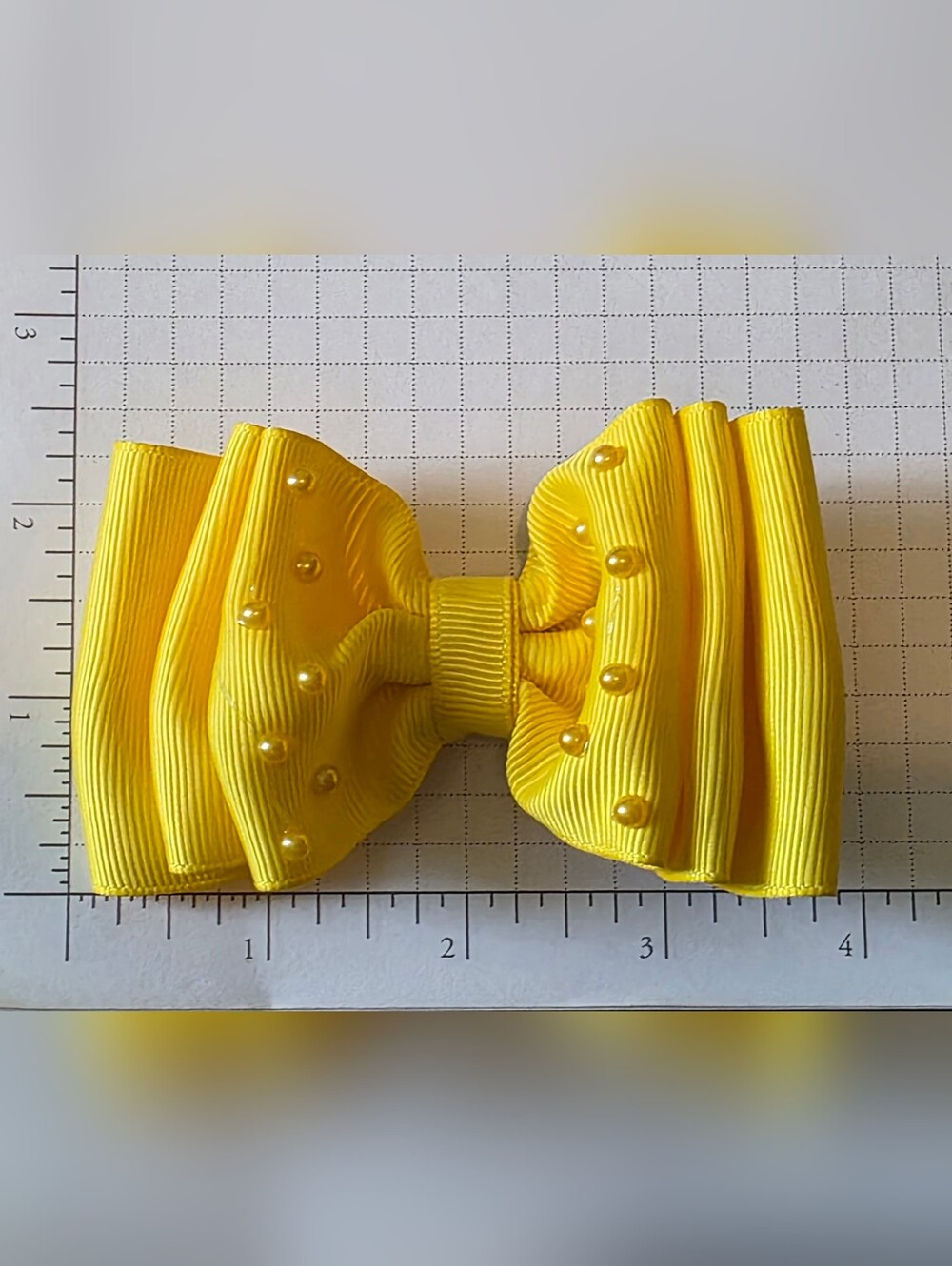 Yellow Pearl-Embellished Grosgrain Bow Clip
